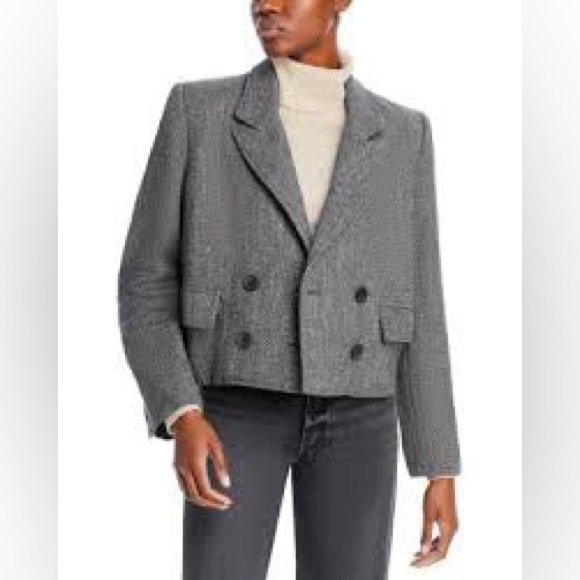 432. Free People cropped gray, herringbone, heritage blazer XS euc - Picture 1 of 6
